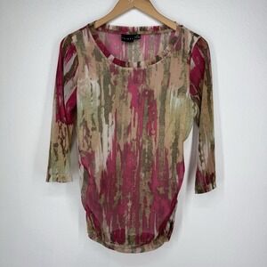 Vintage Tribal Y2k Mesh Top Womens S Vampy Grunge‎ Sheer Long Sleeves Abstract